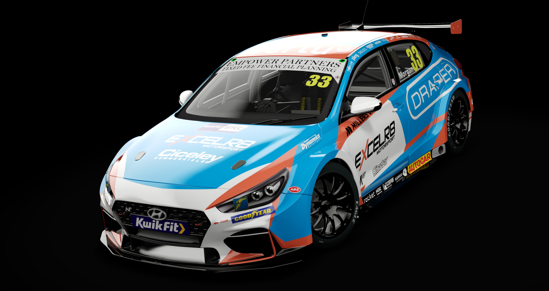 BTCC NGTC Hyundai i30 Fastback N Performance, skin Excelr8 25 Morgan